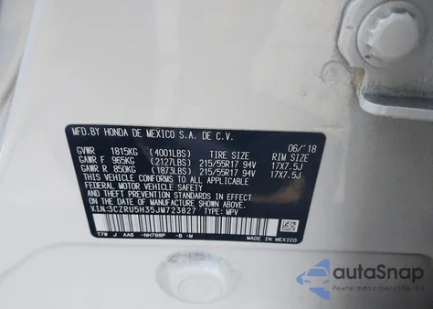 2018 Honda Hr-V Lx z USA, uszkodzony, nr VIN 3CZRU5H35JM723827